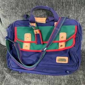 Vintage Viaggio Navy Blue, Hunter Green & Red Laptop Bag with Leather Accents
